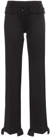high waisted belted ruffle hem trousers