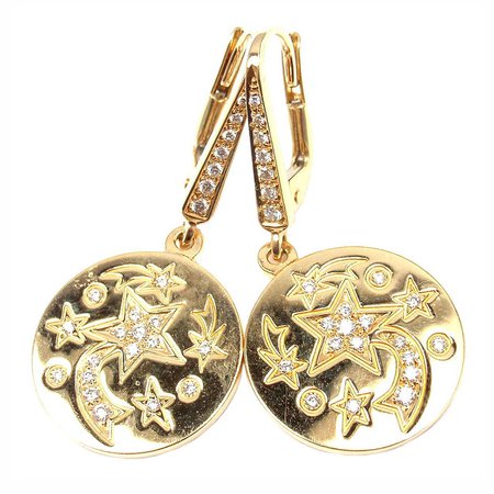 Chanel Comete Diamond Star Yellow Gold Earrings For Sale at 1stdibs