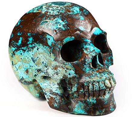 Skullis 5.0" American Chrysocolla Crystal Skull, Hand Carved Gemstone Fine Art Sculpture, Reiki Healing Stone Statue.: Home & Kitchen