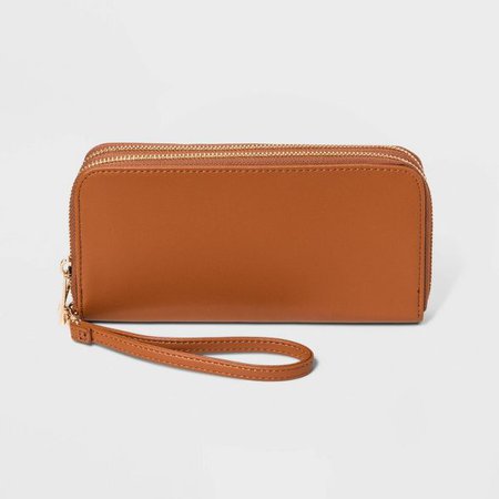 Women's Double Zipper Faux Leather Wallet With Wristlet - A New Day™ : Target