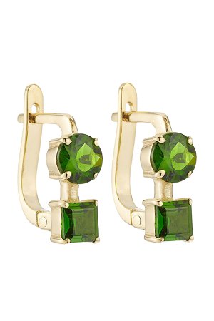 18K Yelow Gold Earrings with Chrome Diopside Gr. One Size