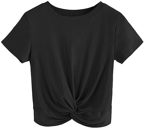 MakeMeChic Women's Summer Crop Top Solid Short Sleeve Twist Front Tee T-Shirt : Clothing, Shoes & Jewelry