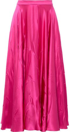 Silk-blend Satin Midi Skirt - Fuchsia