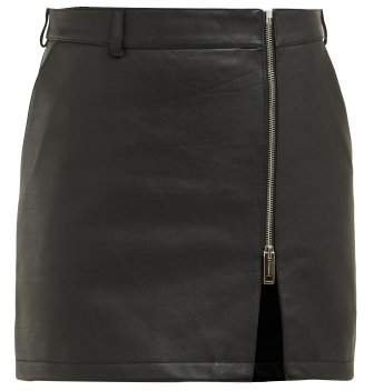 Zip Front Leather Miniskirt - Womens - Black