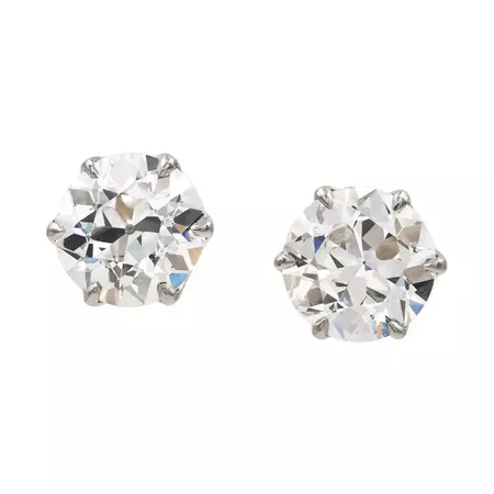 A Pair of Old-Cut Diamond Stud Earrings For Sale at 1stDibs | two carat diamond earrings