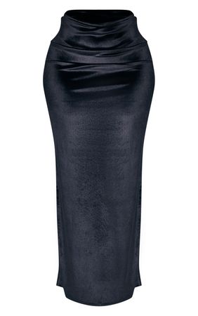 Shape Black Velvet Ruched Side Split Midaxi Skirt | PrettyLittleThing USA