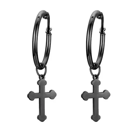 Metallic Stainless Steel Hoop Cross Dangle Earrings | Lucid Fantasy – Lucid Fantasy