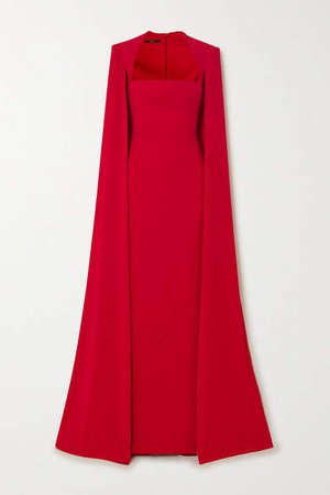 Laurel Cape-effect Crepe Gown - Red