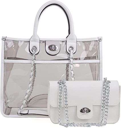 Amazon.com: Dasein 2Pcs Women Clear Satchel Purse Transparent PVC Tote Fashion Jelly bag Cute Shoulder Crossbody bag (White) : Clothing, Shoes & Jewelry