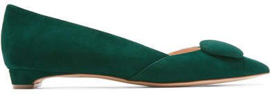 Aga Suede Point-toe Flats - Emerald