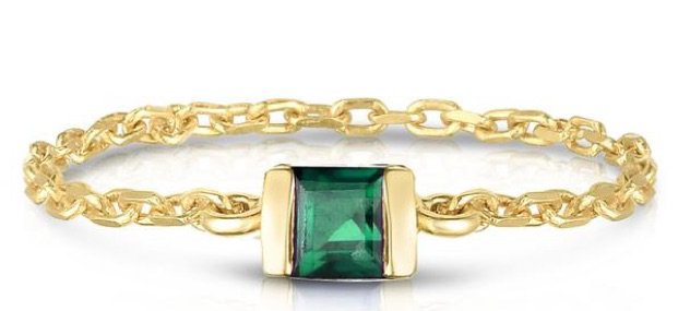 gold chain ring emerald diamond