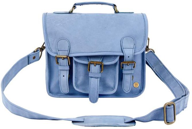 MAHI Leather - Mini Pastel Blue Suede Harvard Satchel Messenger Handbag