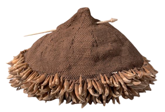 Hat with hat pin from the Mangbetu people of Niangara, Belgian Congo