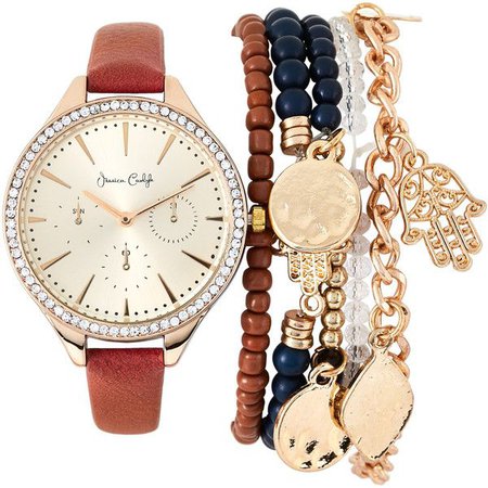 Brown & Gold-Tone Watch & Bracelet Set