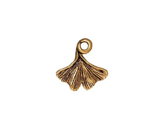 TierraCast Antique Gold (plated) Ginkgo Leaf Charm 12x13mm - Lima Beads