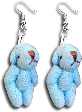 Amazon.com: Miniature Kawaii Fluffy Plush Teddy Bear Dangle Earrings -Many Colors (Blue): Jewelry