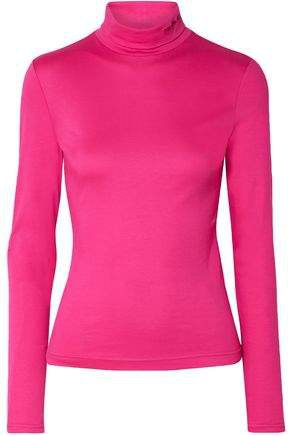 Embroidered Cotton-jersey Turtleneck Top