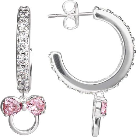 Amazon.com: Disney Mickey Mouse or Minnie Mouse Silver Plated Cubic Zirconia Hoop Earrings, Official License: Clothing, Shoes & Jewelry