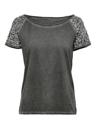 **Only Grey Sequin Shoulder T-Shirt | Dorothy Perkins