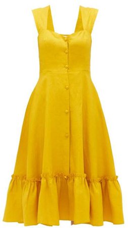 Camilla Ruffle Trim Linen Dress - Womens - Yellow Multi