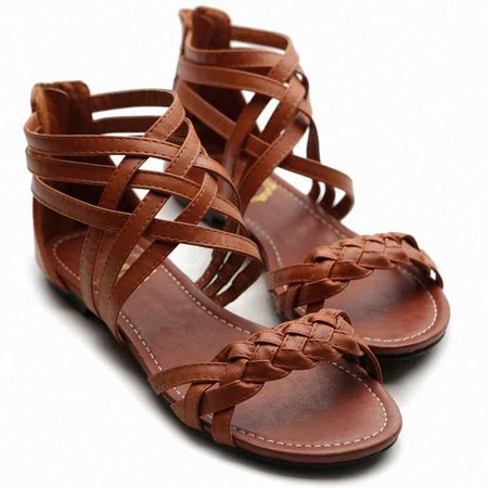Ollio Womens Flats Sandals Gladiator Strappy Zip Closure
