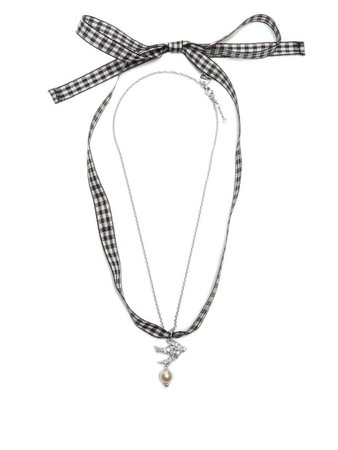 Miu Miu Women Silver Necklace with Ribbon and Pearl - Google Search