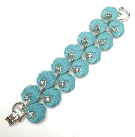 Lisner thermoset link bracelet blue swirl feather rhinestone | Etsy