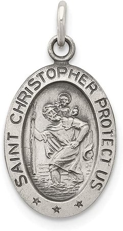 Amazon.com: Solid 925 Sterling Silver Vintage Antiqued Catholic Patron Saint Christopher Pendant Charm Oval Medal - 21mm x 11mm : Clothing, Shoes & Jewelry