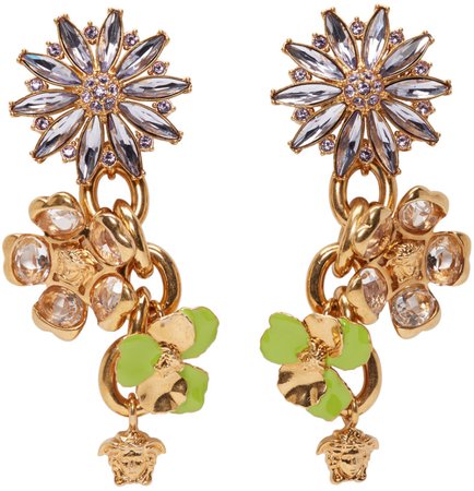Versace: Gold & Purple Crystal Chandeliers Earrings | SSENSE