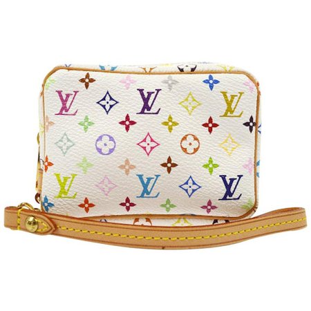 Louis Vuitton Multi Color White Small Mini Evening Clutch Wristlet Pochette Bag For Sale at 1stdibs