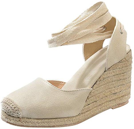 Womens Mid High Wedge Platforms Ladies Espadrilles Lace Up Summer Sandals Closed Toe Shoes Size BaojunHT® (Beige, 5.5 UK): Amazon.co.uk: Shoes & Bags