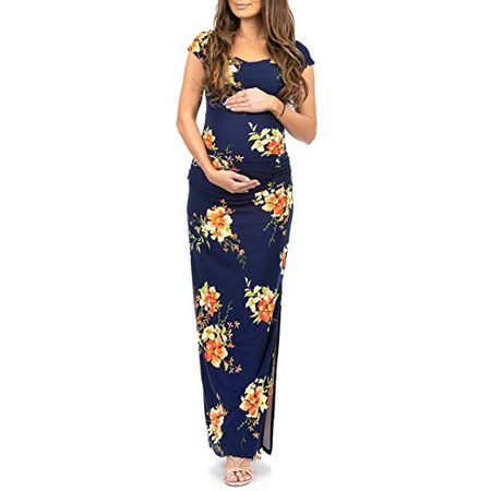 Women's Shortsleeve Ruched Bodycon Maternity Dress with Side Slits - Made in USA at Amazon Women’s Clothing store: