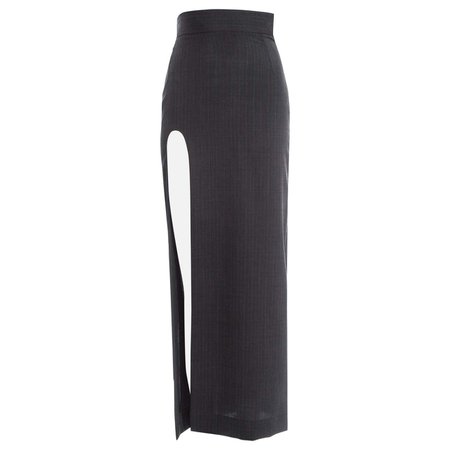 Vivienne Westwood grey pinstripe fitted skirt with high leg slit, ss 1989 For Sale at 1stDibs