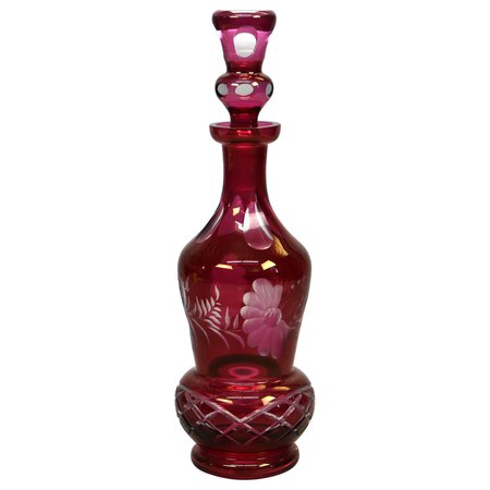 Oversized Victorian Bohemian Cut to Clear Cranberry Glass Decanter, Circa 1890 For Sale at 1stDibs