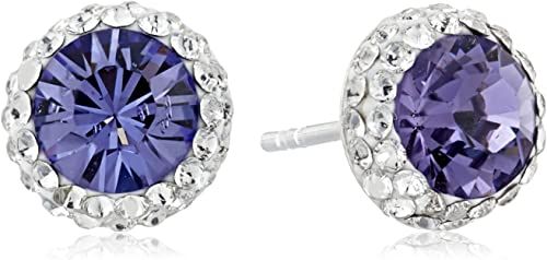 Amazon.com: Sterling Silver Crystal Halo Purple Stud Earrings : Clothing, Shoes & Jewelry