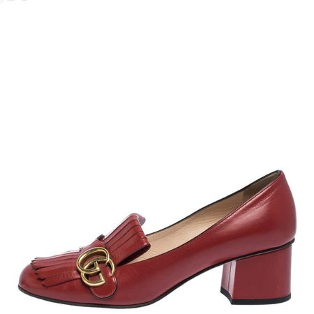 Gucci Red Leather Fringe Marmont GG Loafer Pumps Size 39 For Sale at 1stDibs