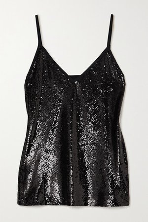 Clea Draped Sequined Tulle Camisole - Black