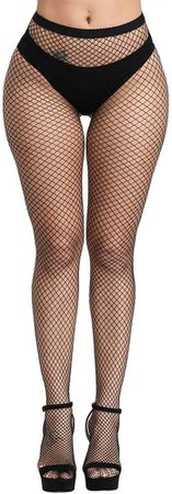 *clipped by @luci-her* WEANMIX Fishnet Stockings Thigh High Stockings Pantyhose High Waist Tights for Women (Black - Big Hole) at Amazon Women’s Clothing store