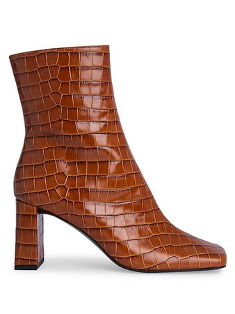 By Far Celine Square-Toe Croc-Embossed Leather Ankle Boots | SaksFifthAvenue