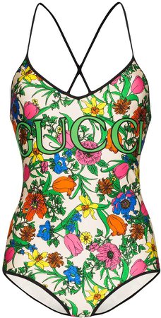 floral print logo swimsuit