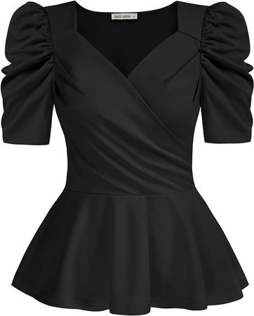 GRACE KARIN Women Wrap Tops Puff Sleeve Peplum Top Elegant V Neck Summer Tops Fitted Blouse at Amazon Women’s Clothing store
