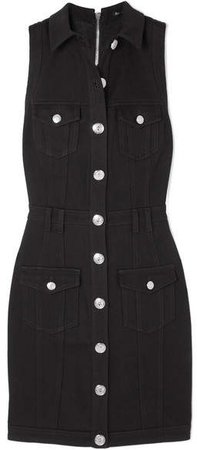 Button-embellished Denim Dress - Black