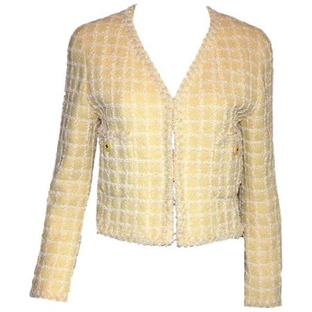 Chanel Iconic Chanel 1994 Yellow & Lime Pastels Lesage Tweed Jacket -  Museum Piece 40