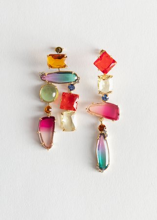 Rainbow Rhinestone Hanging Earrings - Multi Red - Drop earrings - & Other Stories