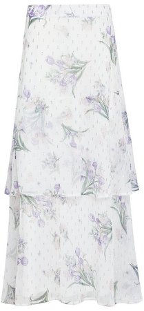 White Floral Print Tier Maxi Skirt