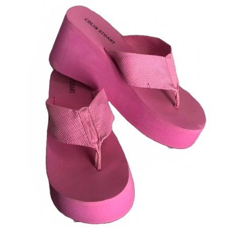 thick pink flip flops platforms