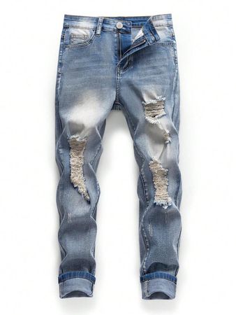 Tween Boy Ripped Washed Ripped Jeans | SHEIN USA