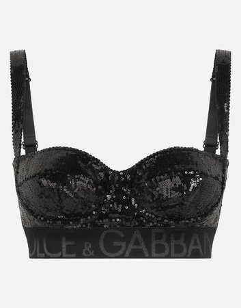 Women's Underwear in Black | Balconette bra with branded elastic | Dolce&Gabbana
