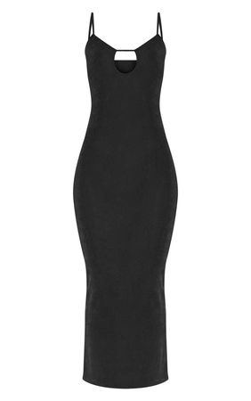 Black Acetate Slinky Trim Strappy Midaxi Dress | PrettyLittleThing USA