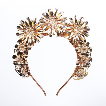 EMMIE Gold Floral Tiara Fascinator Flower Crown - olenagrin